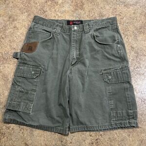 Men's Sz 36 Wrangler Riggs Workwear Ripstop Carpenter Cargo Green Shorts 3W36OLD